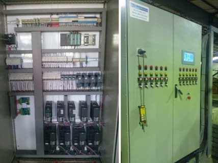 Photo of control cabinet for modern auto metal finishing line