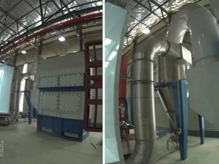 Powder Recovery Unit with extraction ducting and Cyclones.