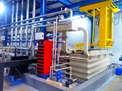 Plant showing 650 Kg carrier with Natural gas fired 600 KW hot water boiler systems for heating tanks 